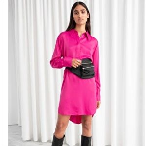 & Other Stories Hot Pink Silk Shirt Dress